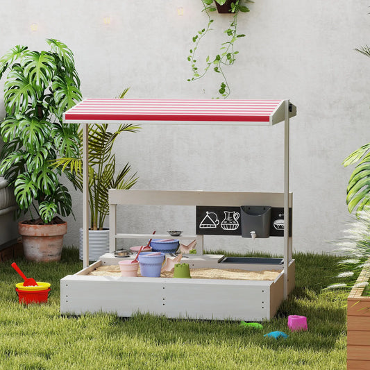 Kids Sandbox with Cover, Wooden Sand Box with Seat, Storage, 3-7 Years, Grey Sandboxes & Accessories Grey at Gallery Canada