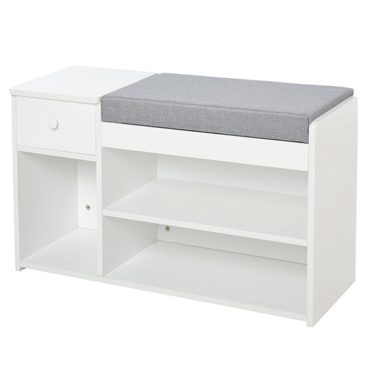 Shoe Bench with Storage, Modern Upholstered Entryway Bench with Shelves, Drawers and Table Top for Living Room, Hallway, White at Gallery Canada