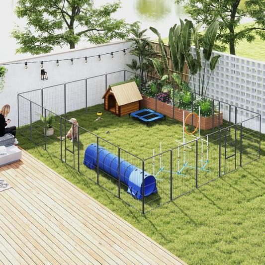 24 Panels 44.5" Height Dog Playpen, Small Medium Large Dogs, Black Houses, Kennels & Pens Black at Gallery Canada