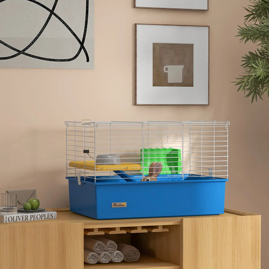 18.5" Small Animal Cage, Water Bottle, Food Dish, Platform, Ramp, Blue Houses & Habitats Blue, White at Gallery Canada