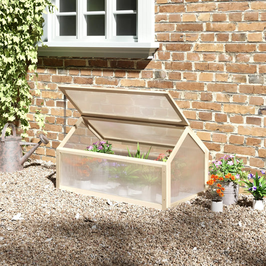 Wooden Cold Frame Greenhouse, Portable Raised Planter, Openable Top, 35.5" x 20.5" x 19.5", Natural Wood Raised Garden Beds Natural at Gallery Canada
