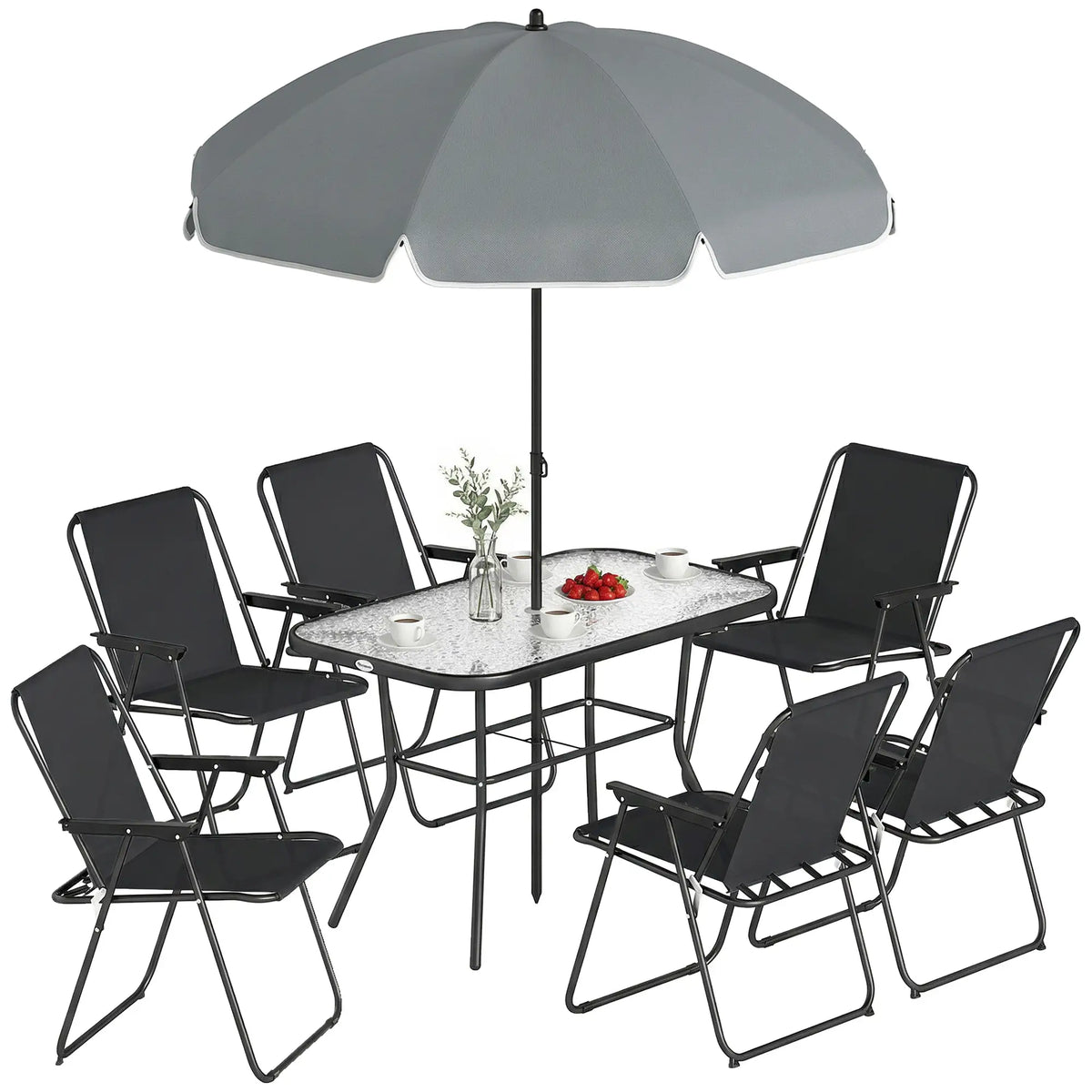 8 Piece Patio Set, Folding Chairs, Tempered Glass Tabletop, Black Outdoor Dining Sets at Gallery Canada