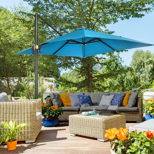8' x 8' Square Patio Umbrella, 360° Rotation, Aluminum Cantilever, Turquoise Offset Cantilever Umbrellas Turquoise at Gallery Canada