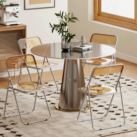 4 Pack Acrylic Foldable Chairs, Transparent, Orange Dining Chairs Orange, Silver at Gallery Canada