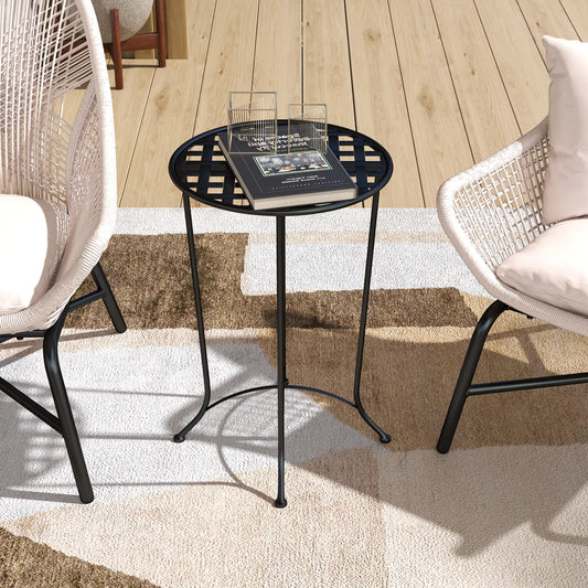 16" Round Outdoor Table, Metal Side Table, Black Patio Dinning Tables Black at Gallery Canada