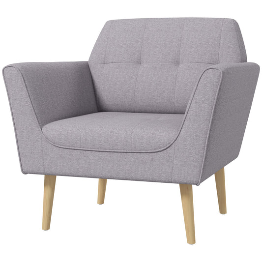 Upholstered Armchair, Modern Accent Chair with Tufted Pattern, Rubber Wood Legs for Living Room, Bedroom, Grey at Gallery Canada