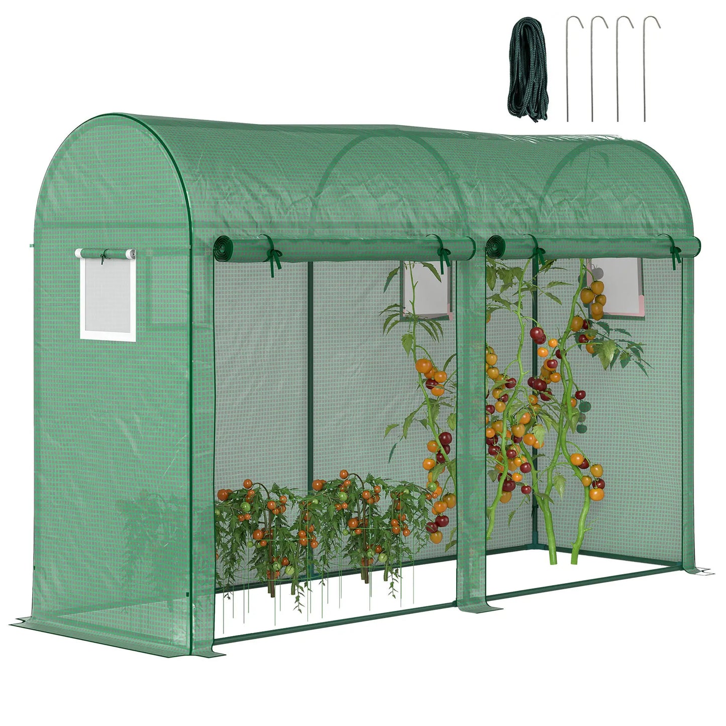 Outdoor Garden Greenhouse, Steel Tent, 2 Doors, 4 Windows, 9.8'x3.3'x6.6', Green Portable Greenhouses at Gallery Canada