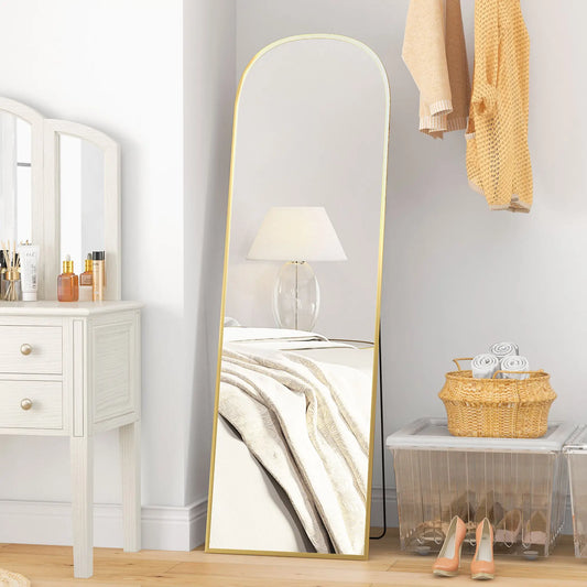 Arched Standing Mirror, 64" x 20", Full Length, Wall Mountable, Gold Full Length Mirrors Gold at Gallery Canada