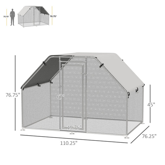 9.2' x 6.3' Metal Chicken Coop, Galvanized Walk-in Hen House, Poultry Cage Outdoor Backyard with Waterproof UV-Protection Cover for Rabbits, Ducks - Gallery Canada