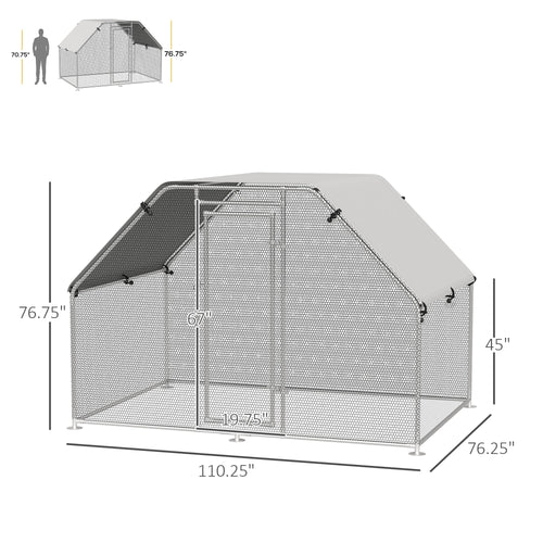 9.2' x 6.3' Metal Chicken Coop, Galvanized Walk-in Hen House, Poultry Cage Outdoor Backyard with Waterproof UV-Protection Cover for Rabbits, Ducks