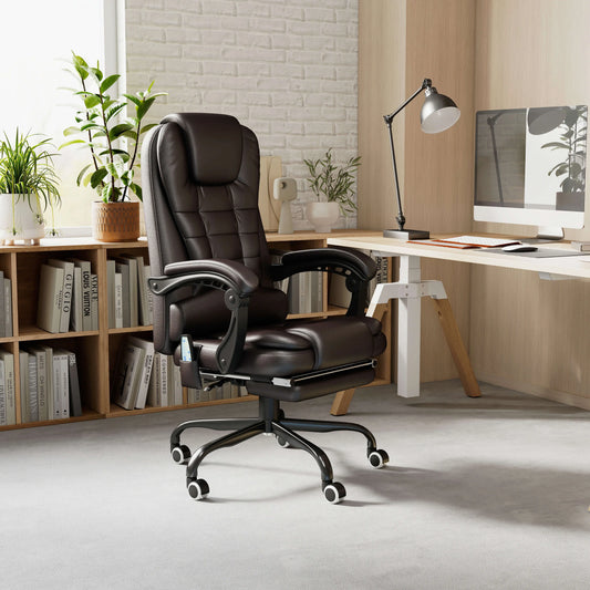 7-Point Vibrating Massage Chair, Reclining Office Chair, Adjustable Height, Brown Massage Chairs Brown at Gallery Canada