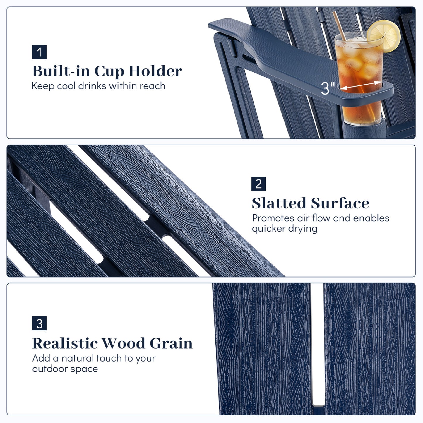 HDPE Adirondack Chair, Realistic Wood Grain, Blue Adirondack Chairs at Gallery Canada