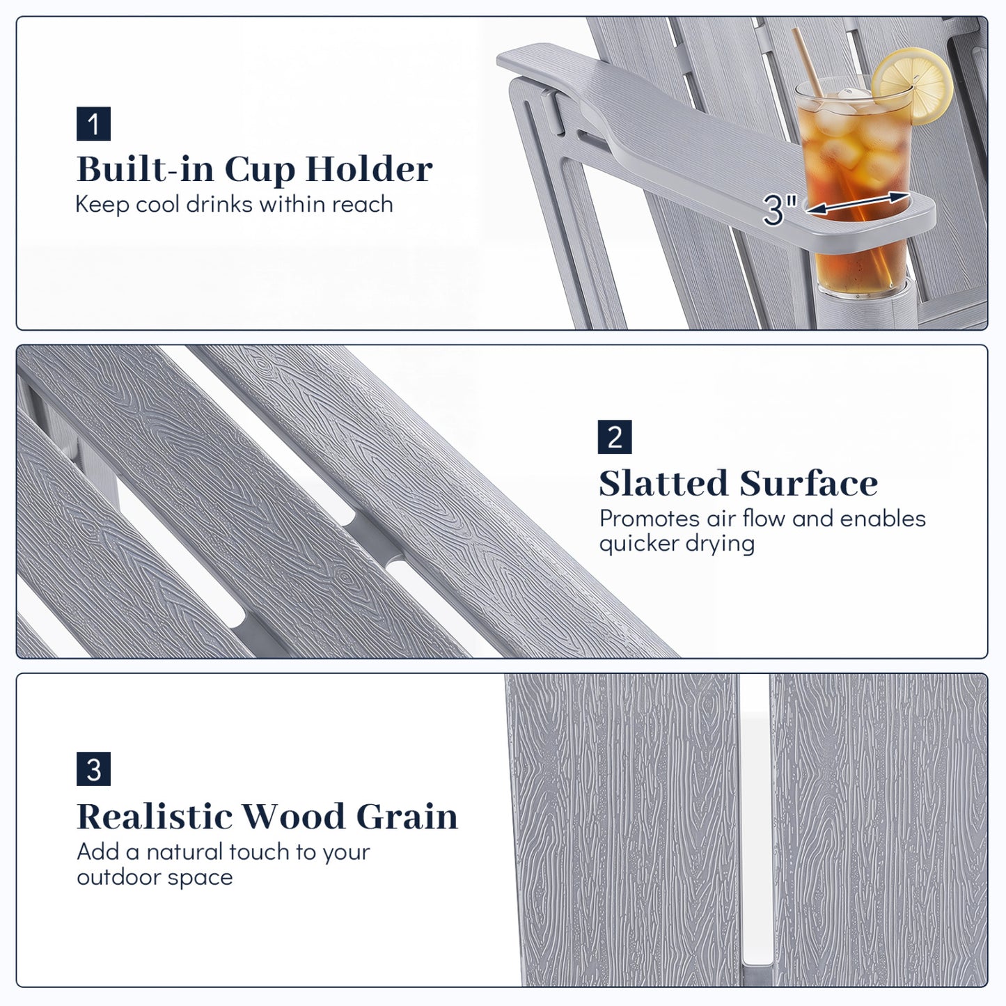 HDPE Adirondack Chairs, Realistic Wood Grain, Gray Adirondack Chairs at Gallery Canada