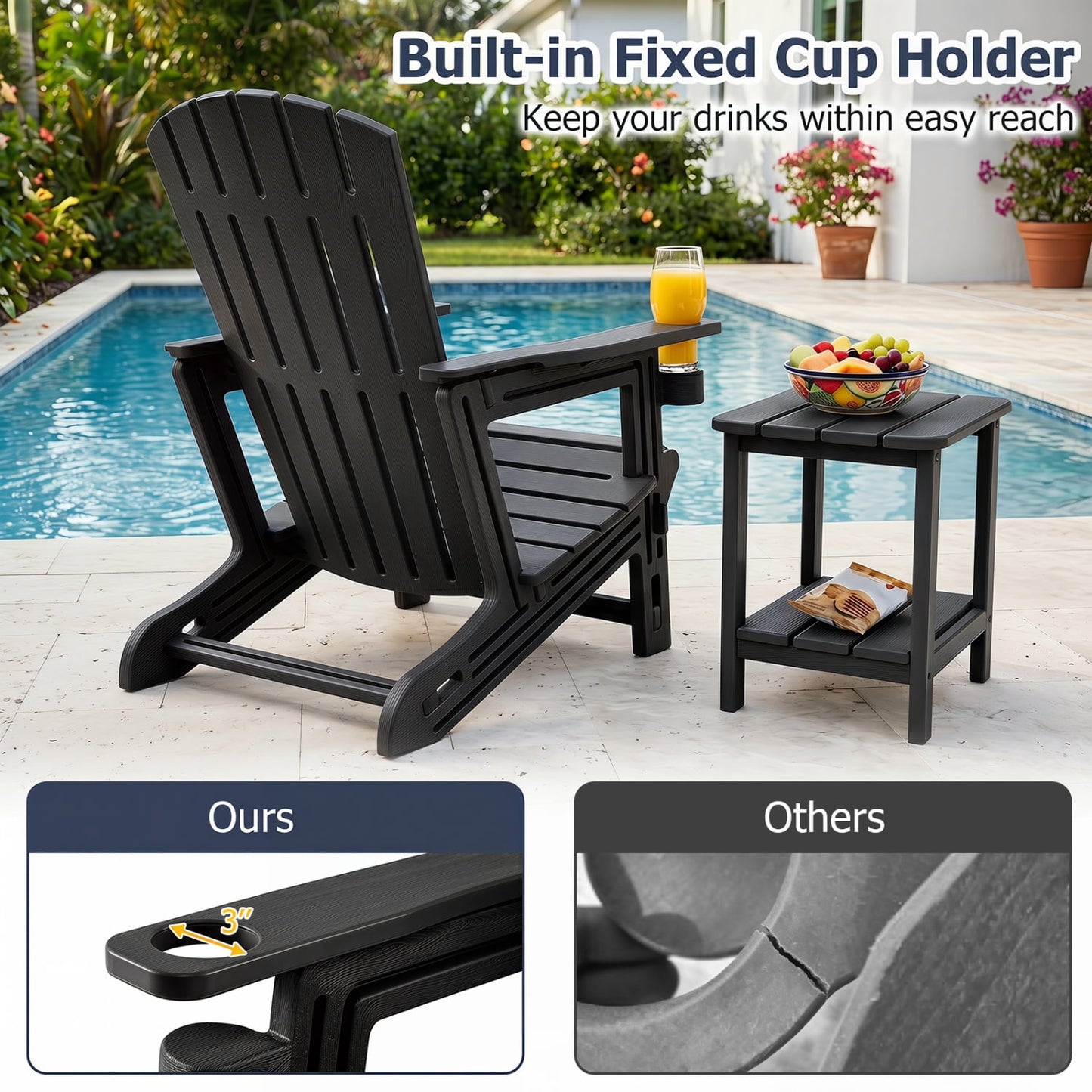 HDPE Adirondack Chair with Cup Holder, Black Adirondack Chairs at Gallery Canada