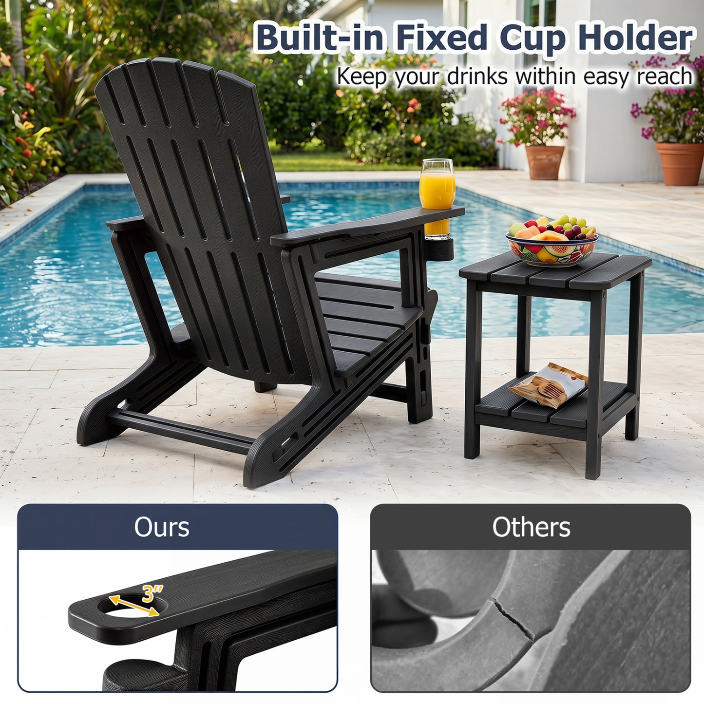HDPE Adirondack Chair with Cup Holder, Black Adirondack Chairs at Gallery Canada
