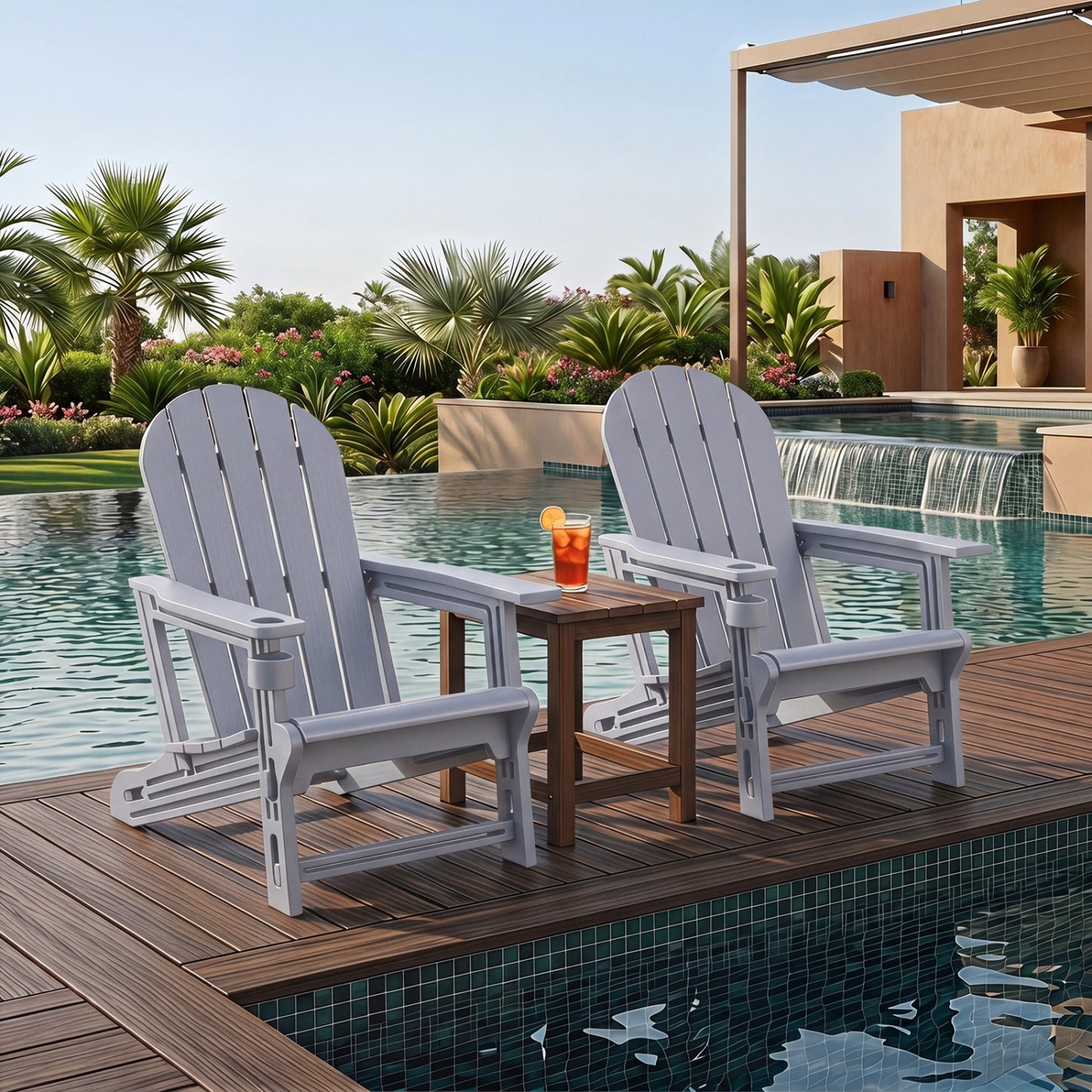 HDPE Adirondack Chair with Cup Holder and Wooden Texture for Patio, Gray Adirondack Chairs at Gallery Canada