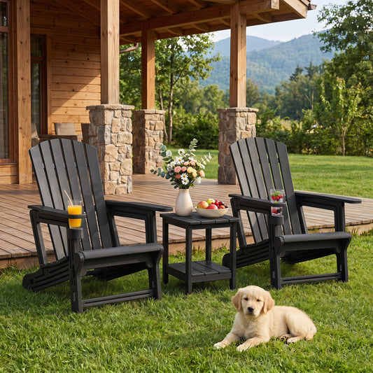 HDPE Adirondack Chair, Cup Holder, Wood-Like, Black Adirondack Chairs Black at Gallery Canada