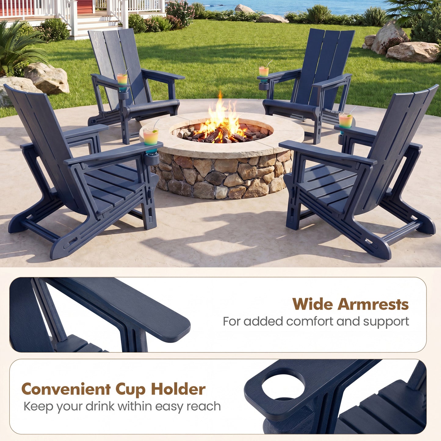 HDPE Outdoor Adirondack Chairs With Cup Holder, Blue Adirondack Chairs at Gallery Canada