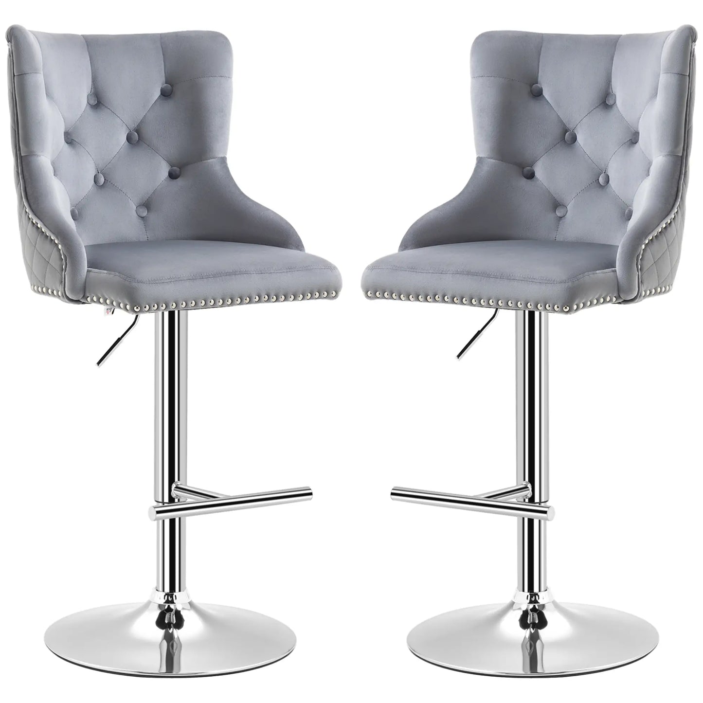 Adjustable Bar Stools Set of 2, Swivel Velvet, Counter Height, Grey Bar Stools at Gallery Canada