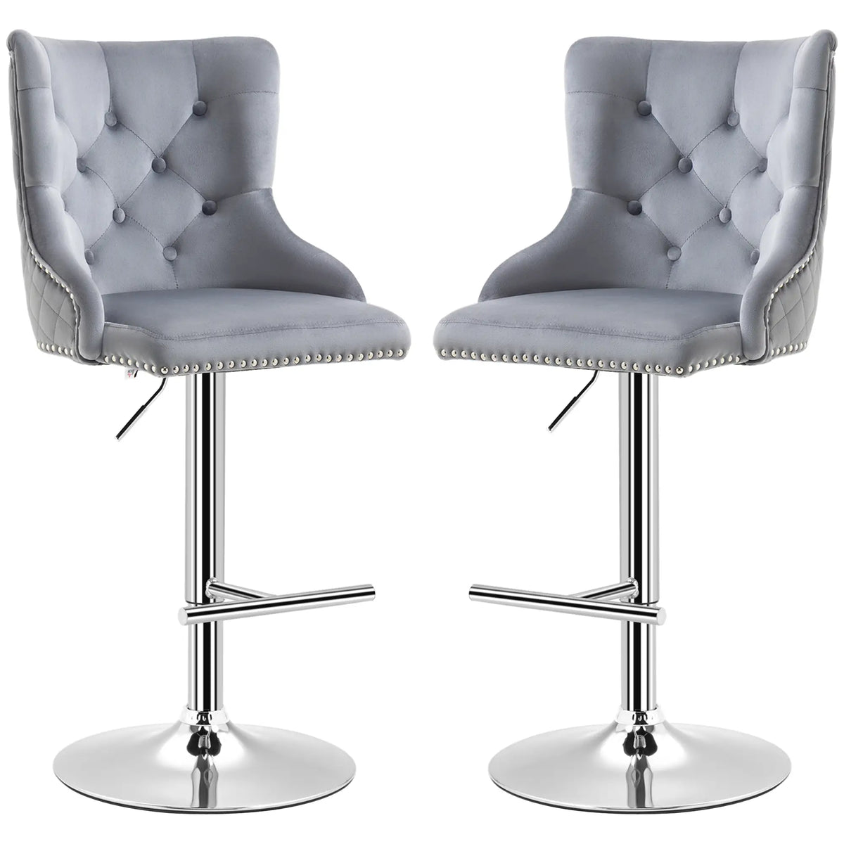 Adjustable Bar Stools Set of 2, Swivel Velvet, Counter Height, Grey Bar Stools at Gallery Canada