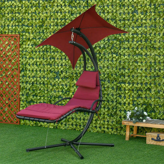 Outdoor Hammock Chair with Stand, Soft Padded Cushion, Canopy Umbrella, Wine Red Patio Swings with Stand Wine Red at Gallery Canada