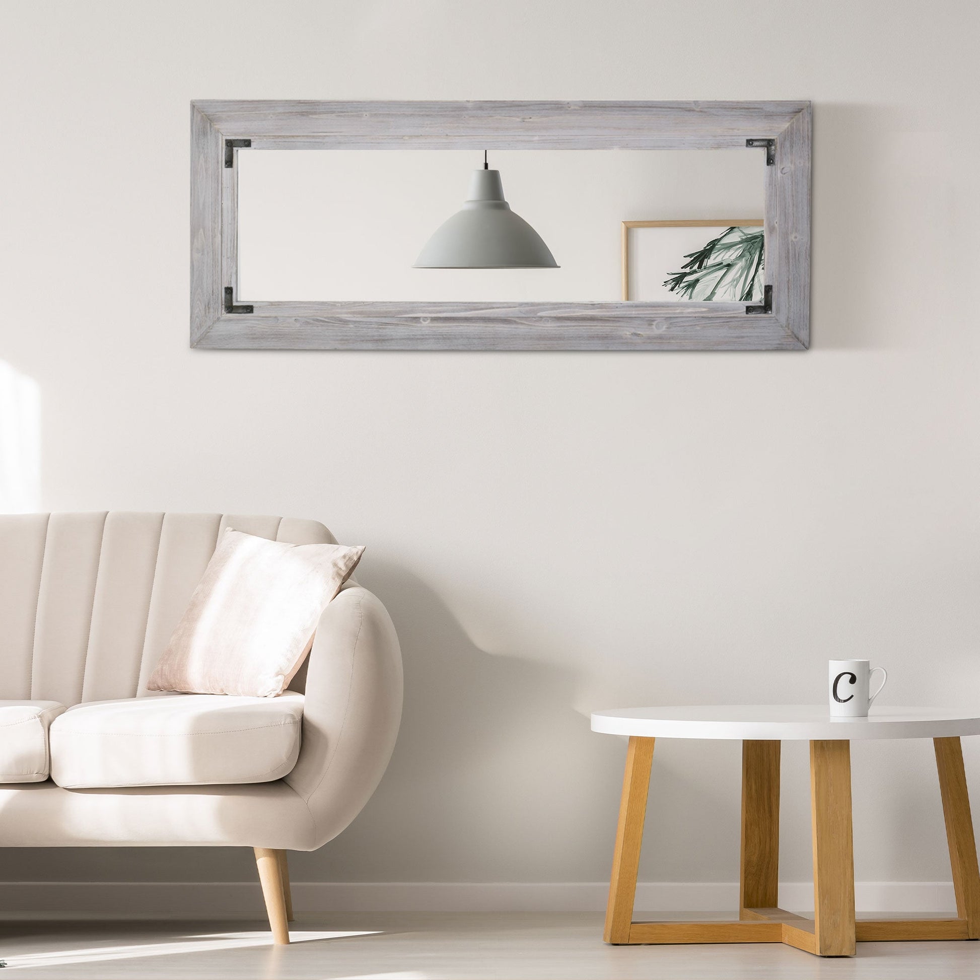 59" x 23.5" Farmhouse Full Length Mirror, Wall Hang and Leaner Floor Mirror, Vertical and Horizontal, Distressed Wood Framed, for Living Room, Grey - Gallery Canada