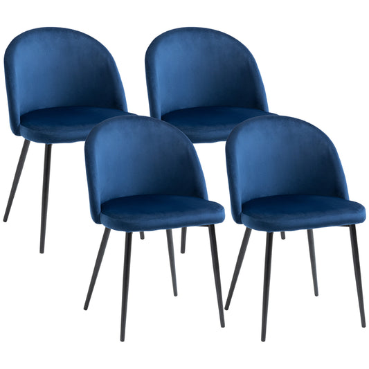 Modern Dining Chairs, Mid-Back Velvet-touch Upholstery Side Chair, Table Chair for Living Room, Dining Room, Dark Blue, Set of 4