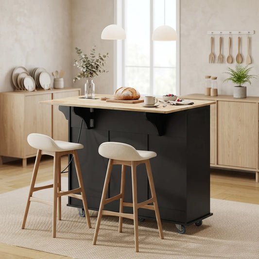 Rolling Kitchen Island With Drop Leaf, Charging Station, Black Kitchen Islands & Kitchen Carts Black, Oak at Gallery Canada