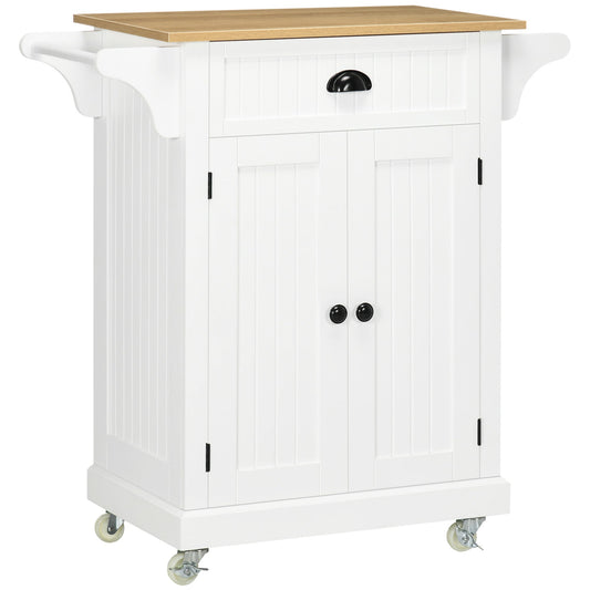 Rolling Kitchen Cart on Wheels, Utility Bar Cart with Drawer, 2 Towel Racks and Adjustable Shelf, White at Gallery Canada