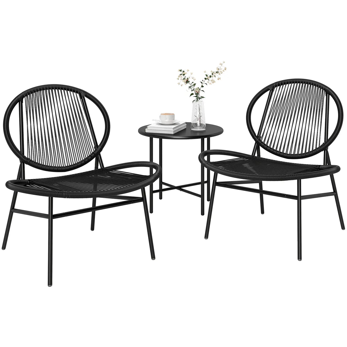 Rattan Bistro Set, 3 Pieces Wicker Patio Furniture, Black Bistro Sets at Gallery Canada
