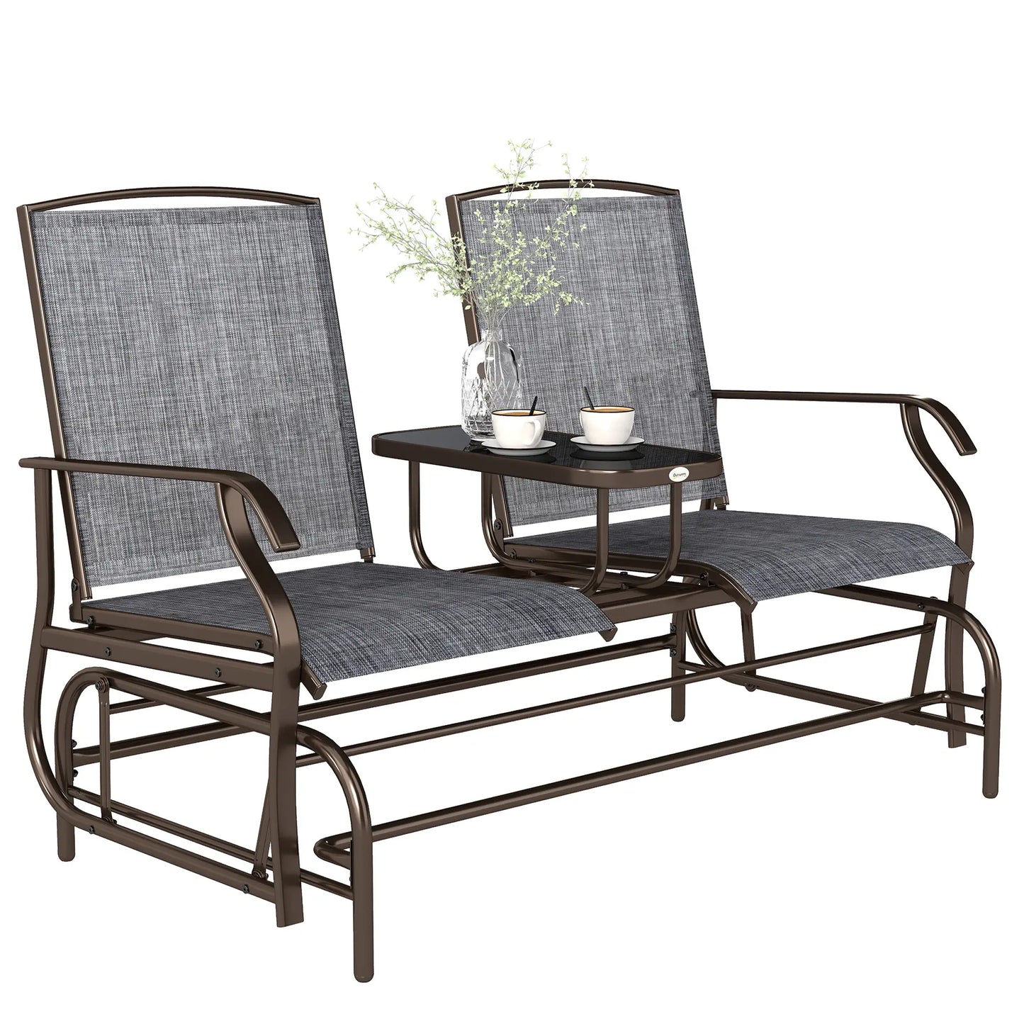 2 Person Patio Glider Rocking Chair, Outdoor Loveseat, Grey Outdoor Gliders at Gallery Canada