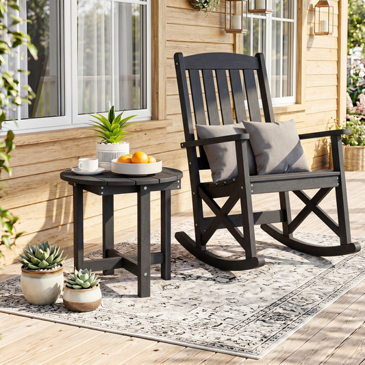 HIPS Adirondack Side Table with Weather-Resistant and Waterproof Top, Black