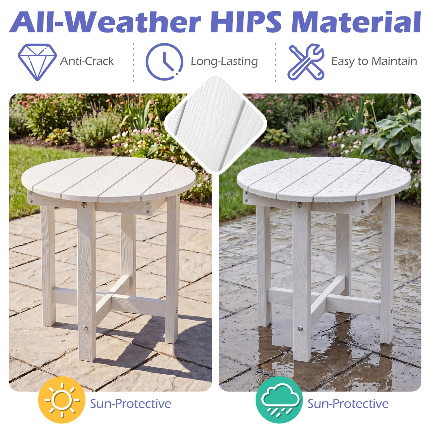 HIPS Adirondack Side Table with Weather-Resistant and Waterproof Top, White