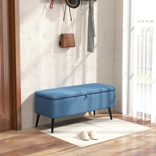 40" Ottoman with Storage, Linen Upholstered Bench, Dark Blue Storage Ottomans & Benches Dark Blue at Gallery Canada