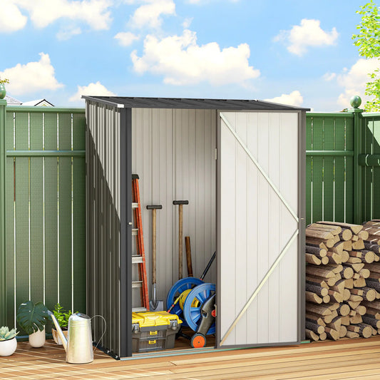 5' x 3' Steel Garden Shed, Outdoor Storage With Lockable Door, Grey Sheds Grey at Gallery Canada