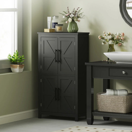 Farmhouse Bathroom Storage Cabinet, Barn Doors, Adjustable Shelf, Black Bathroom Cabinets Black at Gallery Canada
