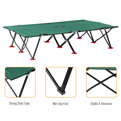 76" Two Person Folding Camping Cot Outdoor Portable Double Cot Wide Military Sleeping Bed w/ Carrying Bag Green at Gallery Canada