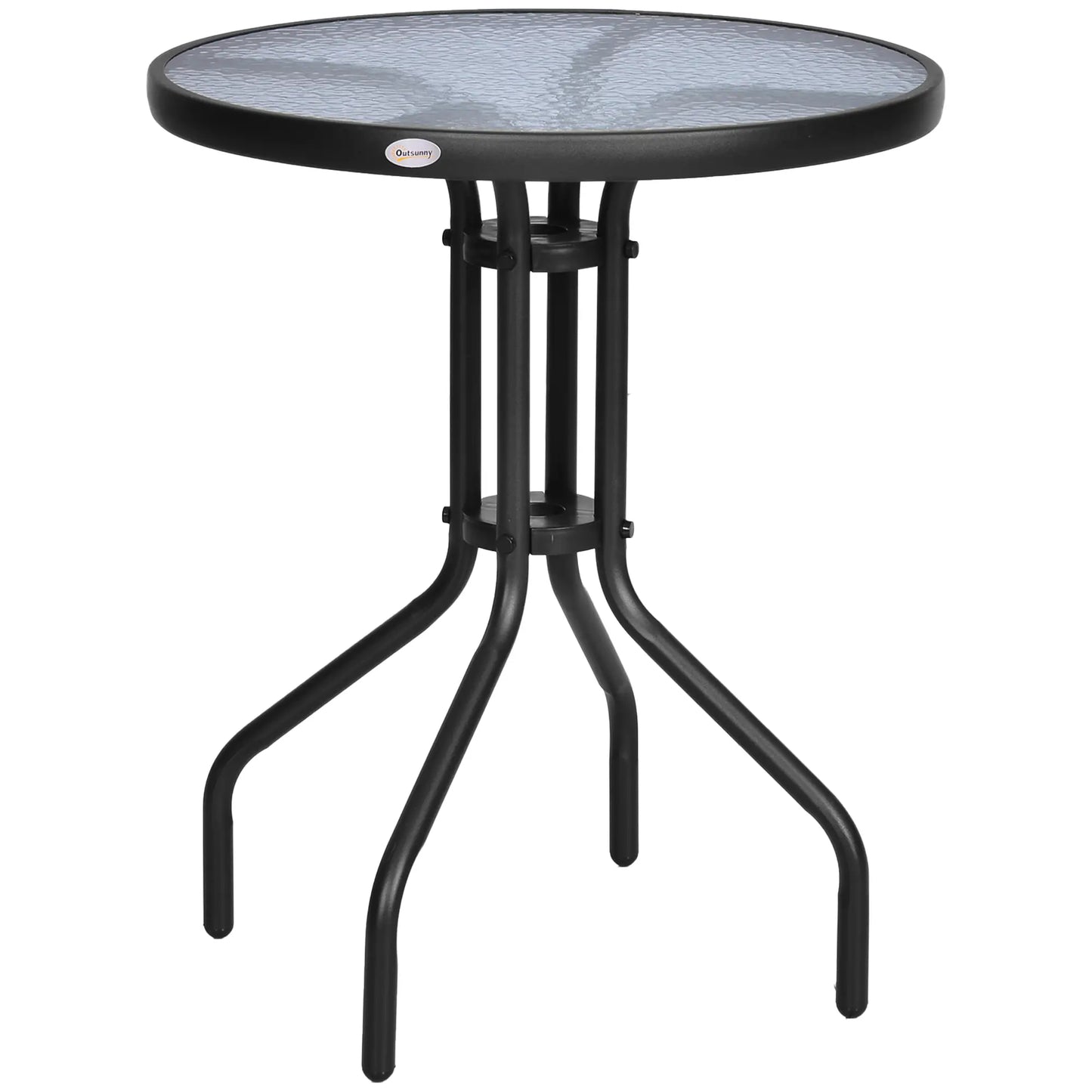 24" Round Patio Table, Tempered Glass Top, Steel Frame, Outdoor Dining
