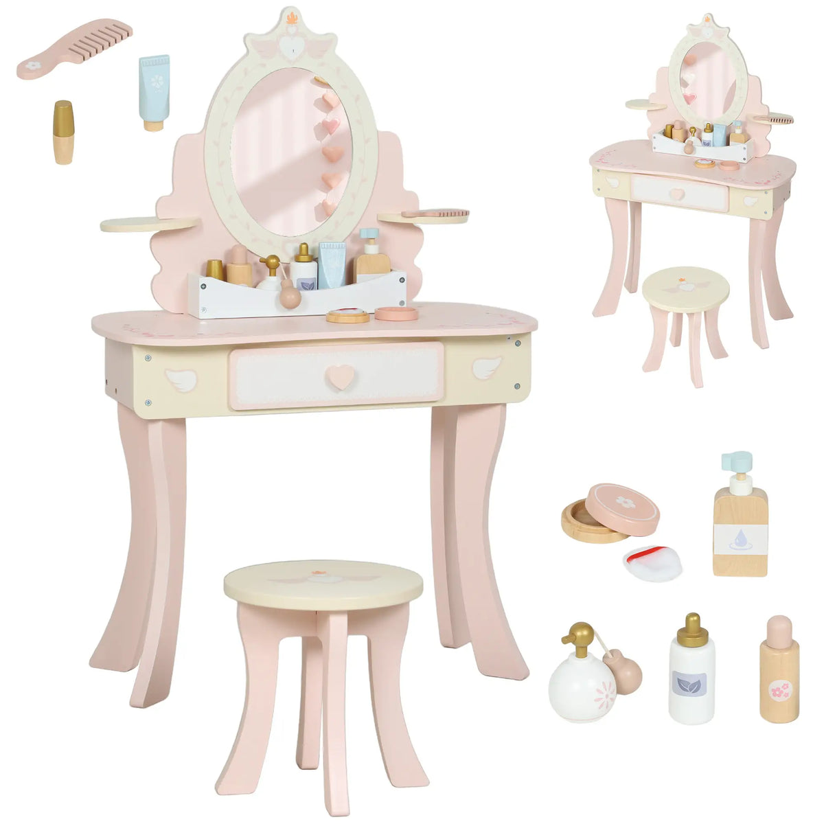 Kids Vanity Set with Mirror, Stool, 7 Accessories, Pink Toy Vanity at Gallery Canada