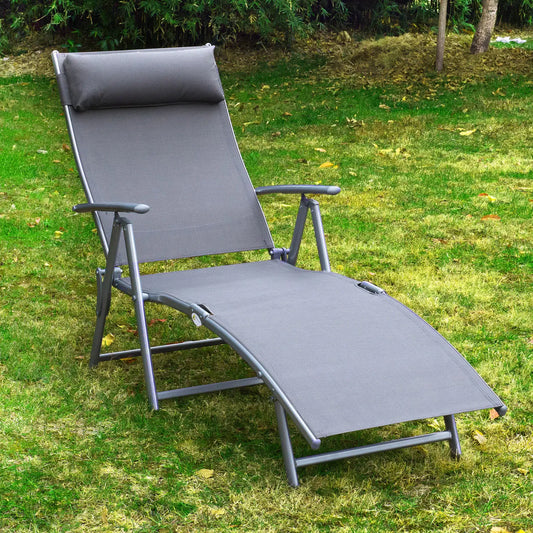 Heavy Duty Adjustable Folding Reclining Chair, Outdoor Sun Lounger, Grey Lounger Chairs Grey at Gallery Canada