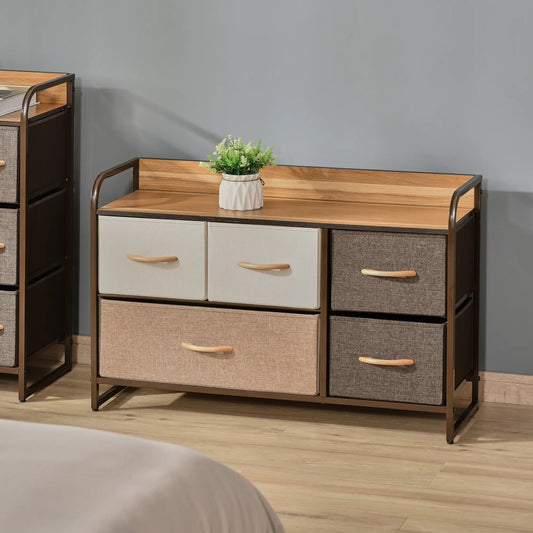 5-Bin Dresser Storage Tower, Fabric Bins with Metal Frame