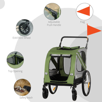 Dog Bike Trailer, 2-in-1 Dog Wagon Pet Stroller for Travel with Universal Wheel Reflectors Flag, for Small and Medium Dogs, Green at Gallery Canada