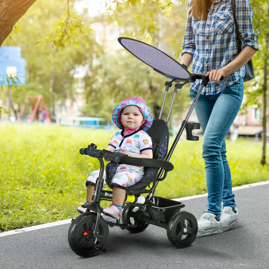 6 in 1 Kids Tricycle, Removable Handlebar, Canopy, Navy Blue Tricycles for Kids Navy Blue at Gallery Canada