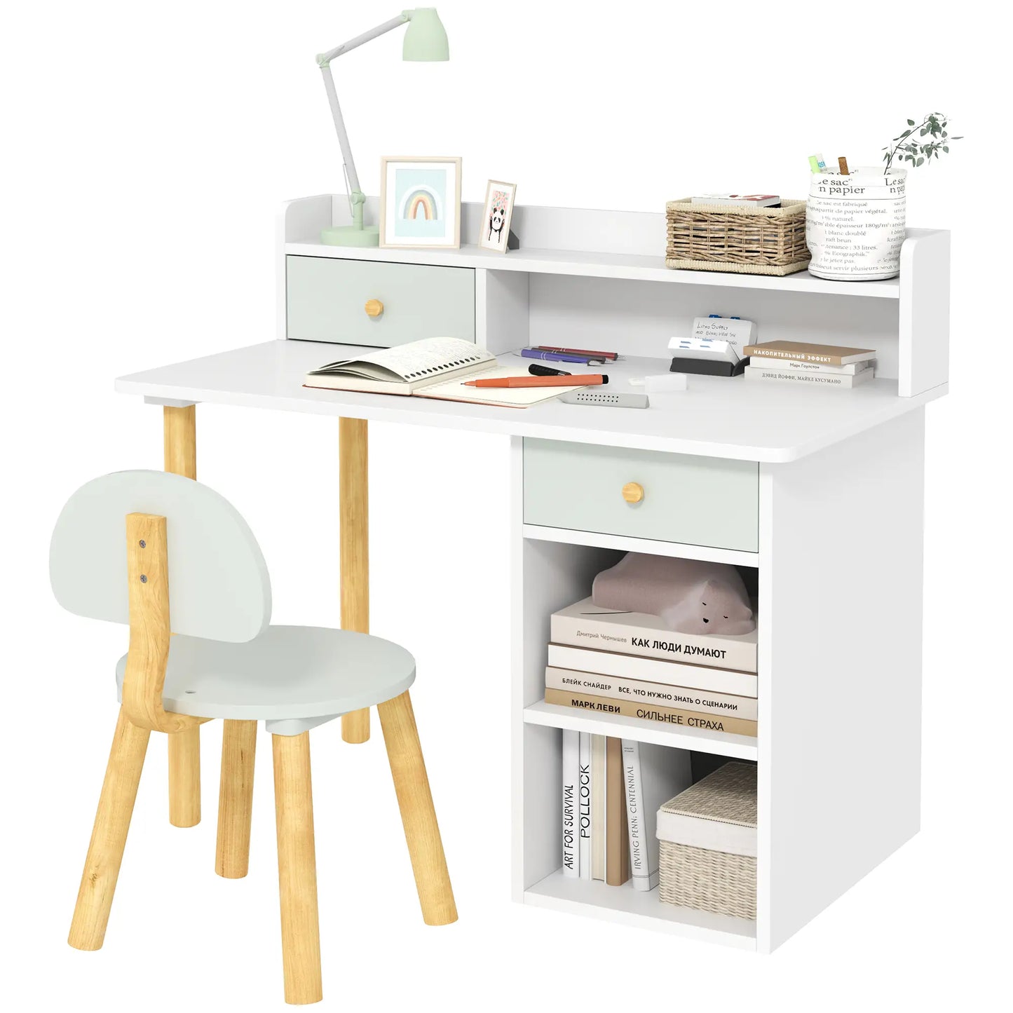 Kids Study Table and Chair Set with Storage, for 3-8 Year Old, Green Kids Desk Sets at Gallery Canada