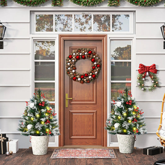 2 Foot Prelit Artificial Christmas Tree, 70 Branches, Warm White LED, Red Berries, Pine Cones, Green Pre Lit Christmas Trees Green, White at Gallery Canada