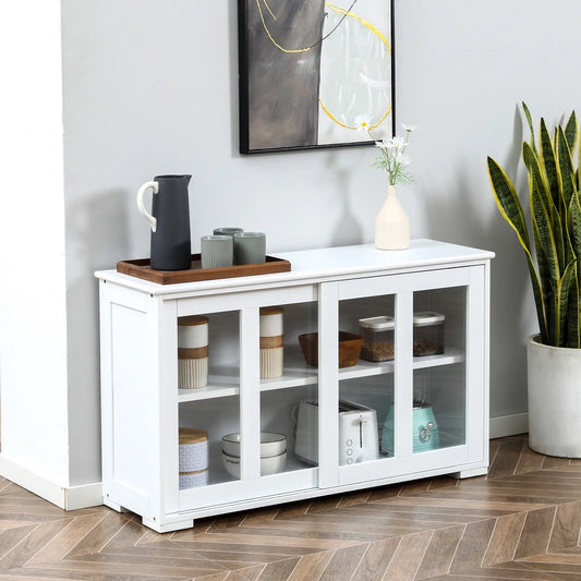 Modern Kitchen Sideboard, Stackable Storage Cabinet, Sliding Glass Door, White Bar Cabinets White at Gallery Canada