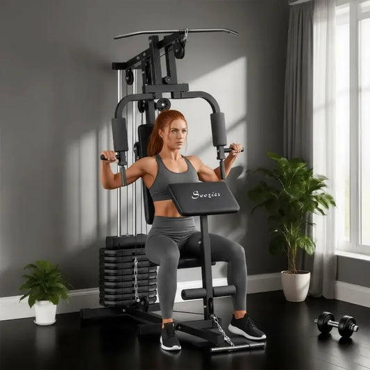 Multi-Exercise Home Gym, 99lbs Weight Stack, Full Body Workout Power Towers Black at Gallery Canada