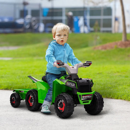 6V Electric Toy Car with Back Trailer, Forward Backward, Green Electric Ride On Toys Green, Grey, Black at Gallery Canada