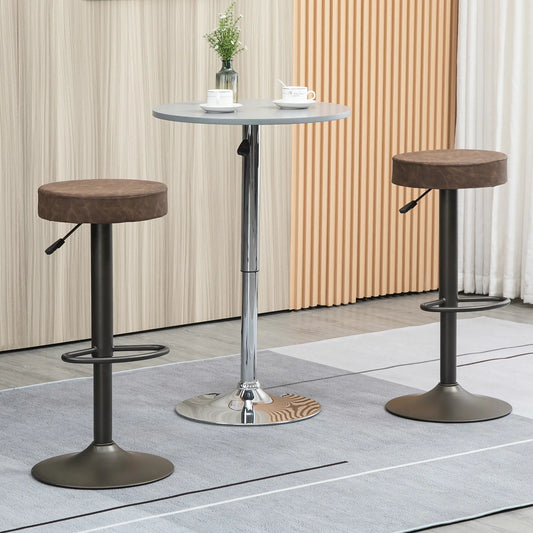 Adjustable Bar Stools Set of 2, Swivel with Footrest, PU Leather, Brown Bar Stools Brown, Gunmetal at Gallery Canada