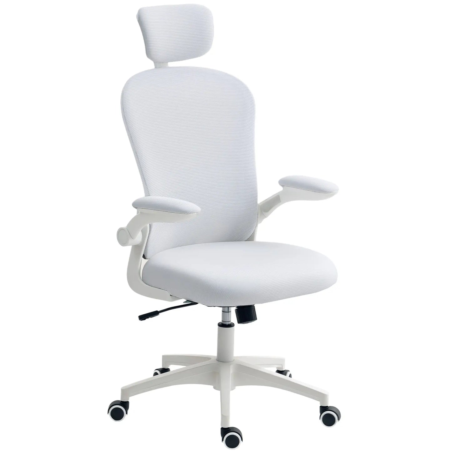 Mesh Office Chair, Adjustable Headrest, 4D Lumbar Support, Flip-Up Arms, White Office Chairs at Gallery Canada